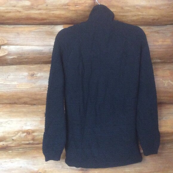 Neve Black Textured Nordic Wool Blend Mock Neck Alpine Pullover Sweater Size XL - Picture 2 of 6